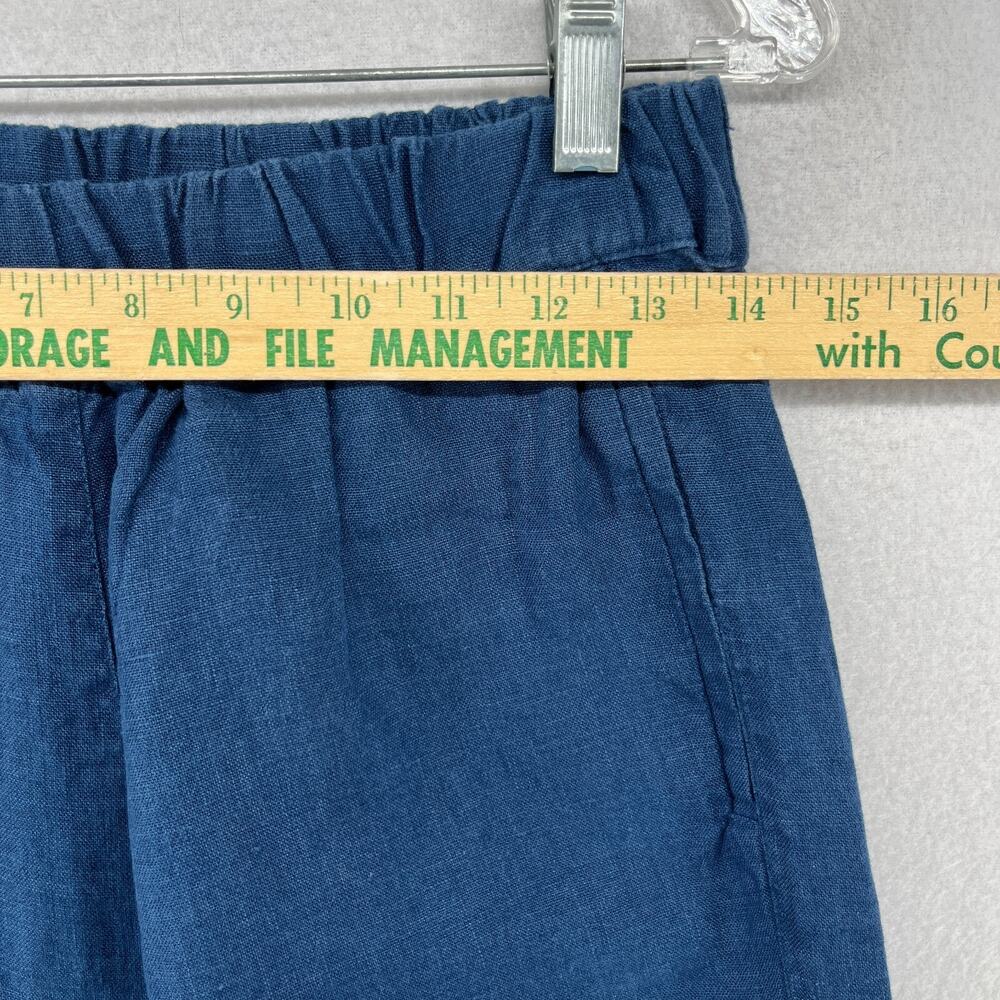 LINEN FOX Pants M Mara Linen Trouser Tapered High Rise Elastic Waist Ankle Blue - Picture 8 of 12